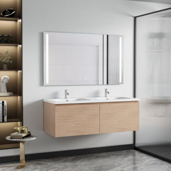 Siena Badrumskommod 120 cm  Dubbla Tvättställ | LED-spegel | Vägghängd | Mjukstängning