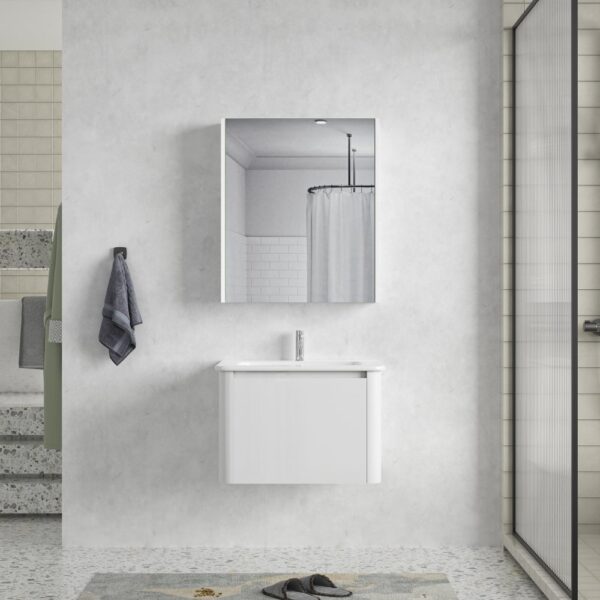 Badrumspaket 60 cm  Kommod & keramiskt tvättställ med spegelskåp | Mjukstängning | Vit