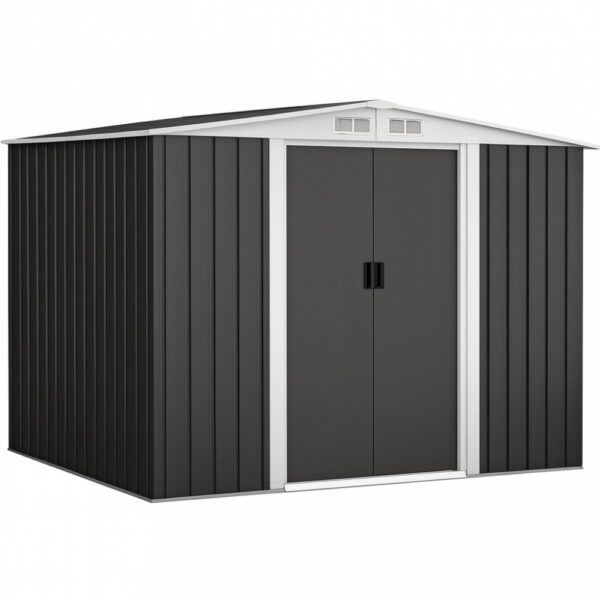 Förråd 8,4m² | Metallförråd med skjutdörrar & fundament | Svart