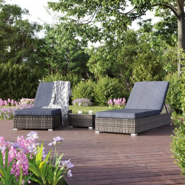 Solstolset 2 st med bord | Grå | 70×198×3036 cm | Galvaniserad stålstomme | Astrid