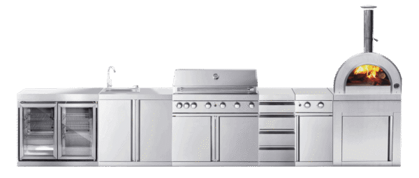 Utekök Rostfri Kansas Myoutdoorkitchen Stainless Collection Gasgrill Pizzaugn Kyl Sidobrännare Vask