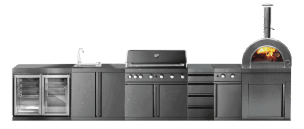 Utekök Svart Kansas Myoutdoorkitchen Black Collection Gasgrill Pizzaugn Kyl Sidobrännare Vask