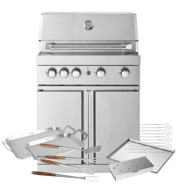 Stainless Collection - Fristående Gasolgrill med 4 brännare och infravärme - Inkl. tillbehörspaket