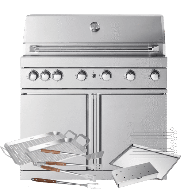 Stainless Collection - Fristående Gasolgrill med 6 brännare och infravärme - Inkl. tillbehörspaket