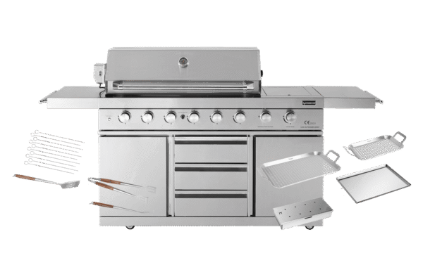 Stainless Collection - Fristående gasolgrill med 6 brännare och infraröd PowerSear Zone - Inkl. tillbehörspaket
