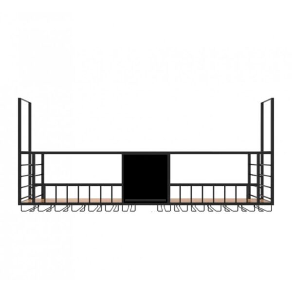 Takhängd vinhylla i svart metall | Plats för vin & vinglas | 120 cm | Svart