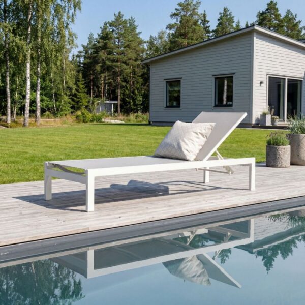 Solbädd i aluminium & textilene 2-pack | Justerbar solsäng för pool | Copacabana Vit/Grå