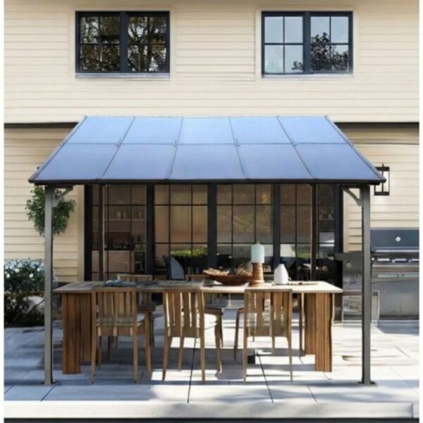 Altantak 3×3 m | Väggmonterat tak i stål/aluminium med polykarbonat | Grå