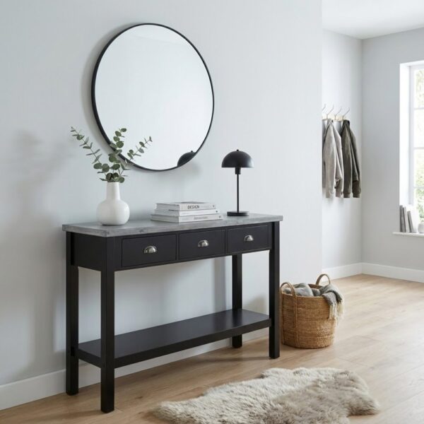 Avlastningsbord med 3 lådor | Hyllplan & microcementtopp | Svart