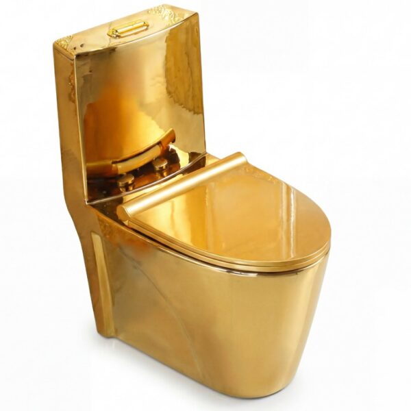 Modern guldtoalett | S-lås 300 mm | Lyxig WC med sifonisk spolning
