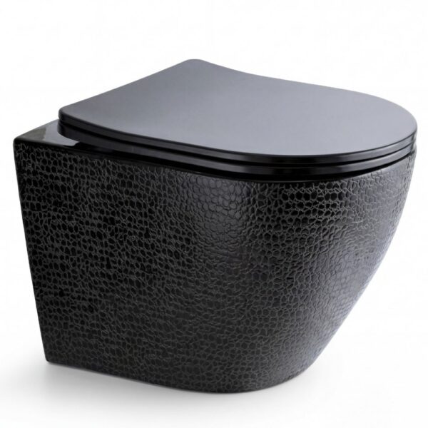 Svart vägghängd toalett med snakeskin-textur   480x360x360 mm