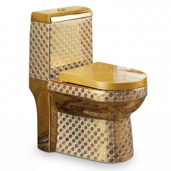 Guldtoalett med vitt mönster | S-lås 300 mm | Lyxig WC
