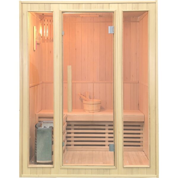 Basturum 23 personer | Hemlock & glas | 150x120 cm | Harvia 4,5 kW | Kompakt inomhusbastu för hem & fritidshus